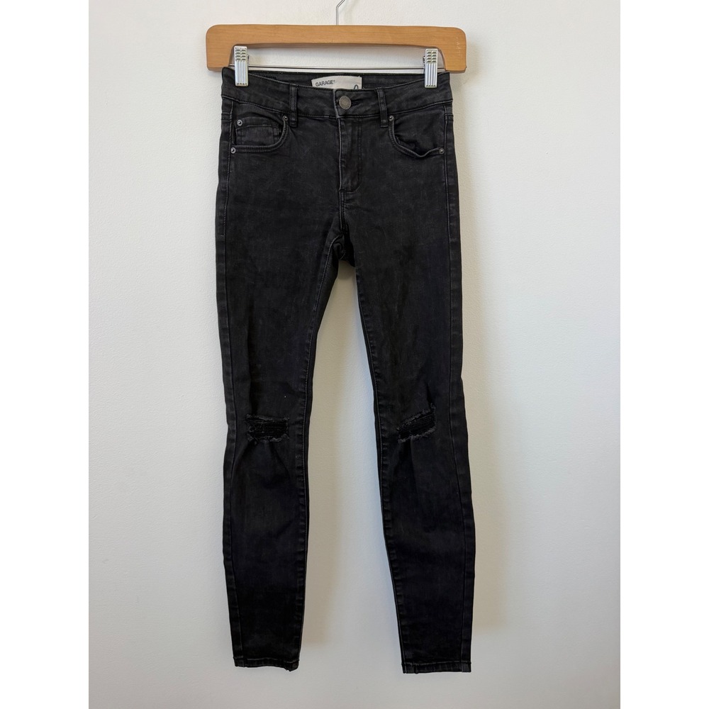Garage Talle Mi Haute Mid Rise Distressed Black Denim Jeans – Women's‎ 0